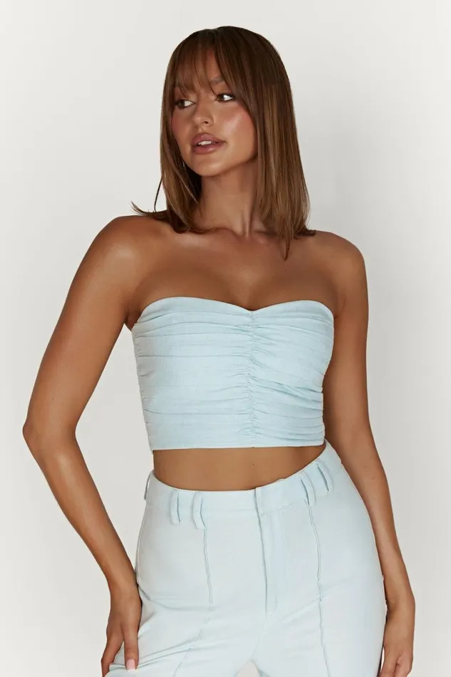 Meshki Crop Tops Women Mckenna Gathered Linen Top 8211 Powder Blue Powderblue Meshki Crop Tops Women Mckenna Gathered Linen Top 8211 Powder Blue Powderblue
