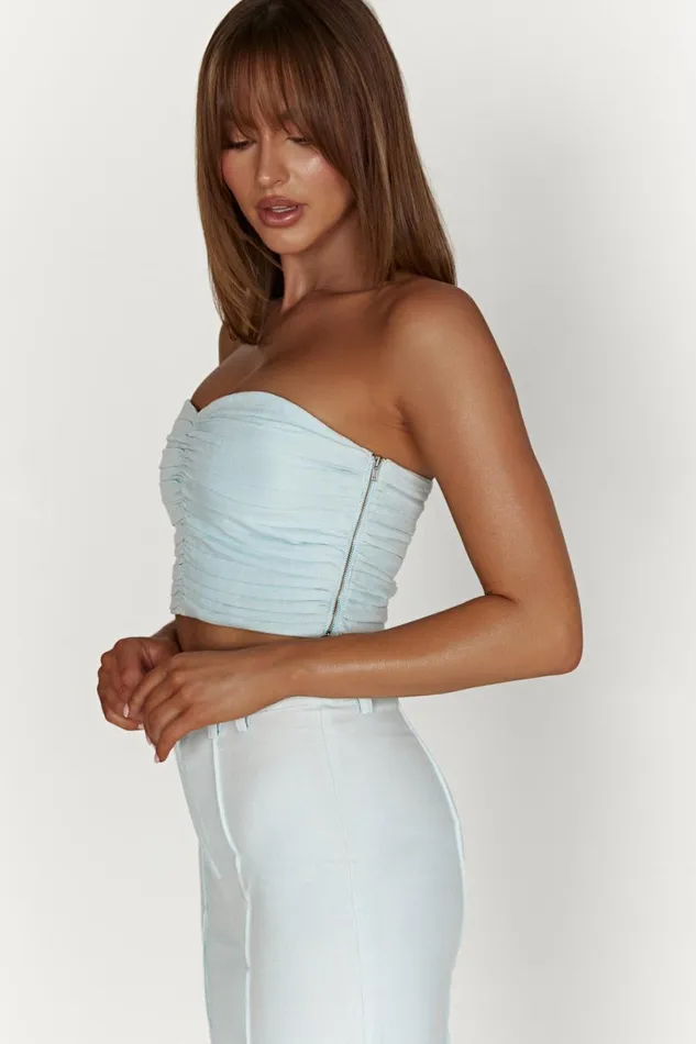 Meshki Crop Tops Women Mckenna Gathered Linen Top 8211 Powder Blue Powderblue Meshki Crop Tops Women Mckenna Gathered Linen Top 8211 Powder Blue Powderblue