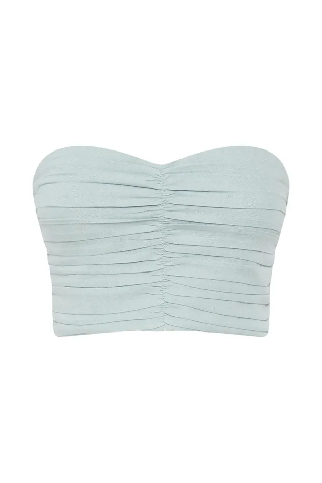 Meshki Crop Tops Women Mckenna Gathered Linen Top 8211 Powder Blue Powderblue Meshki Crop Tops Women Mckenna Gathered Linen Top 8211 Powder Blue Powderblue