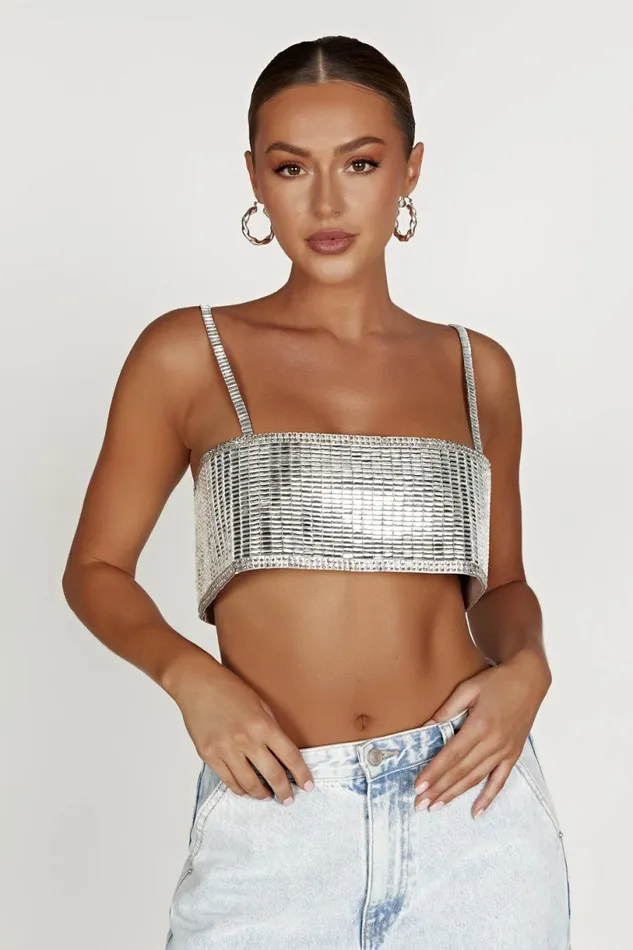 Meshki Crop Tops Women Miriam Mirror Crop Top 8211 Silver Silver