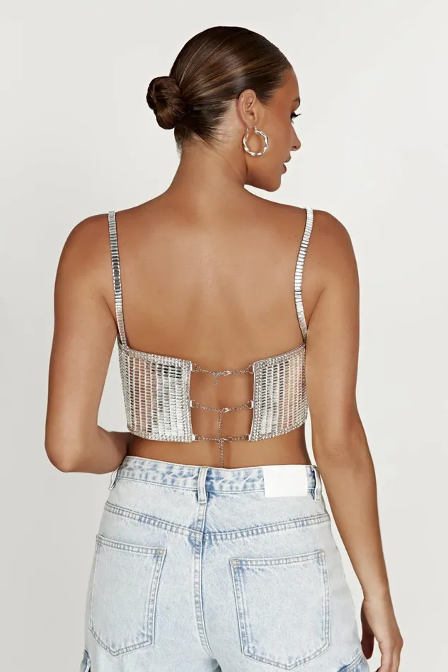 Meshki Crop Tops Women Miriam Mirror Crop Top 8211 Silver Silver