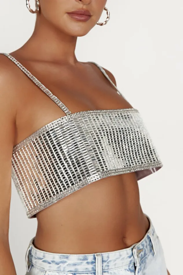 Meshki Crop Tops Women Miriam Mirror Crop Top 8211 Silver Silver