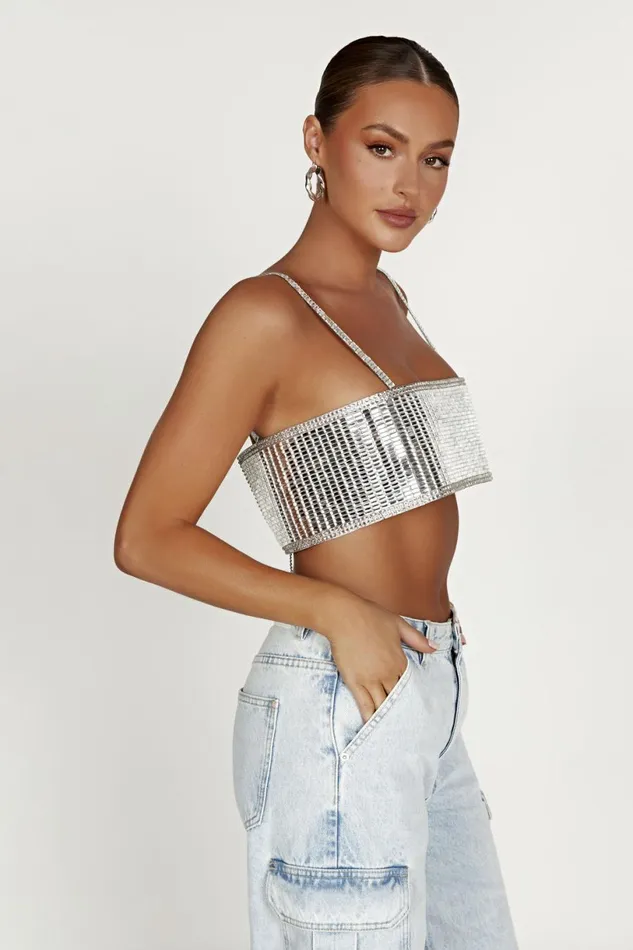 Meshki Crop Tops Women Miriam Mirror Crop Top 8211 Silver Silver
