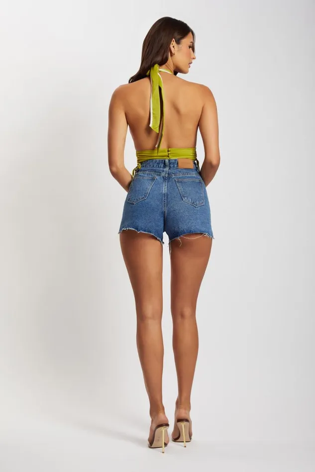 Meshki Crop Tops Women Mollie Satin Ruched Halter Crop 8211 Green Green Meshki Crop Tops Women Mollie Satin Ruched Halter Crop 8211 Green Green