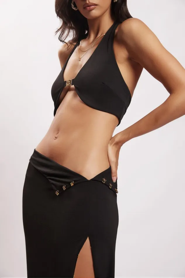 Meshki Crop Tops Women Nicole Halter Crop Top 8211 Black Black Meshki Crop Tops Women Nicole Halter Crop Top 8211 Black Black