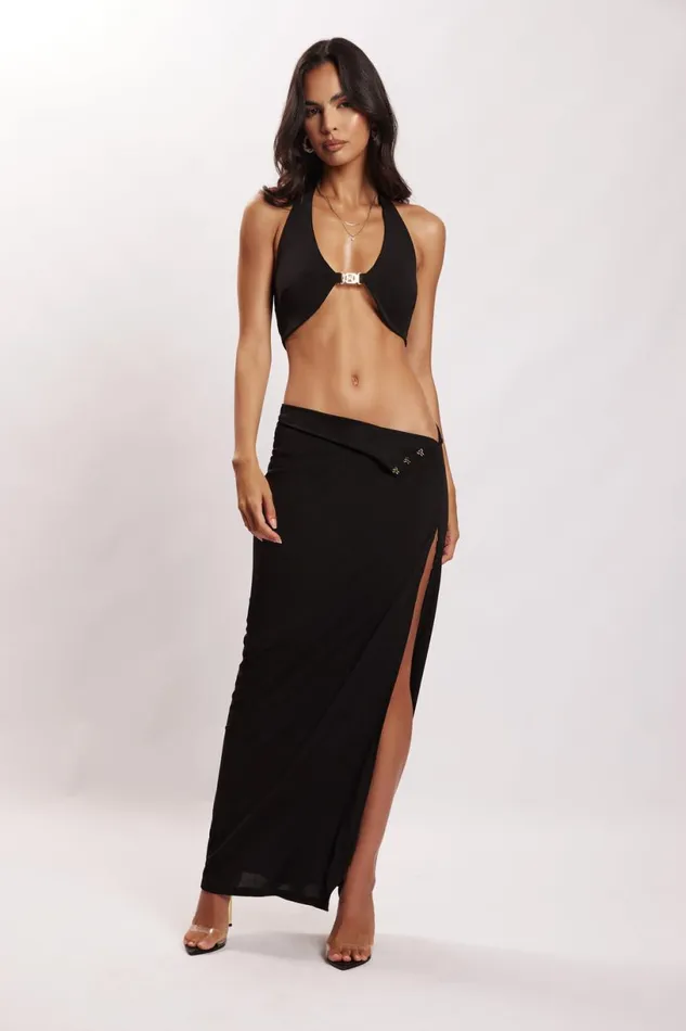 Meshki Crop Tops Women Nicole Halter Crop Top 8211 Black Black Meshki Crop Tops Women Nicole Halter Crop Top 8211 Black Black