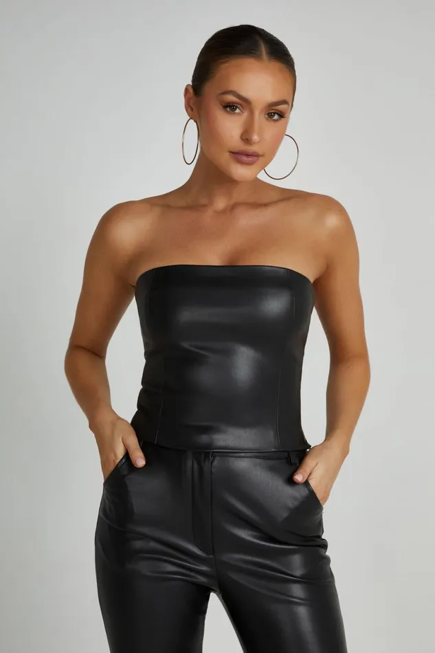Meshki Crop Tops Women Pamela Faux Leather Strapless Crop Top 8211 Black Black Meshki Crop Tops Women Pamela Faux Leather Strapless Crop Top 8211 Black Black