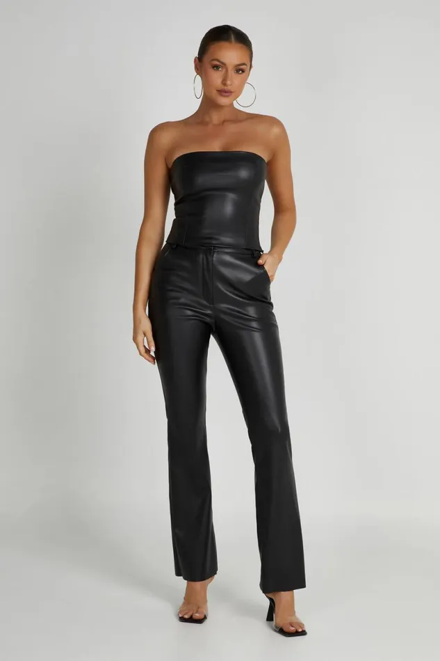 Meshki Crop Tops Women Pamela Faux Leather Strapless Crop Top 8211 Black Black Meshki Crop Tops Women Pamela Faux Leather Strapless Crop Top 8211 Black Black