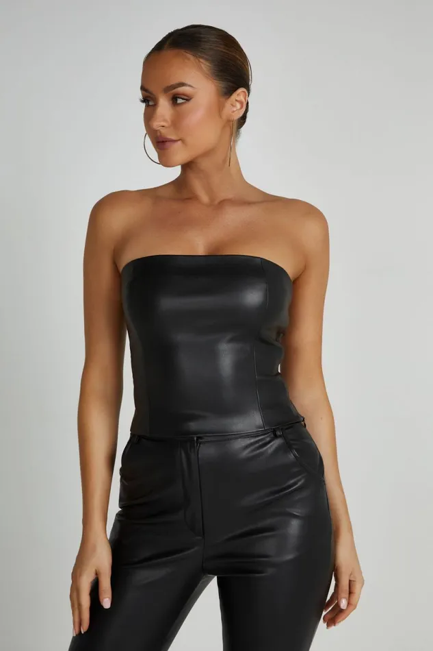 Meshki Crop Tops Women Pamela Faux Leather Strapless Crop Top 8211 Black Black Meshki Crop Tops Women Pamela Faux Leather Strapless Crop Top 8211 Black Black