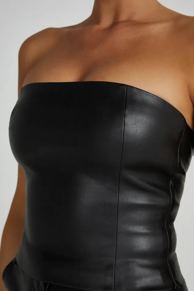 Meshki Crop Tops Women Pamela Faux Leather Strapless Crop Top 8211 Black Black Meshki Crop Tops Women Pamela Faux Leather Strapless Crop Top 8211 Black Black
