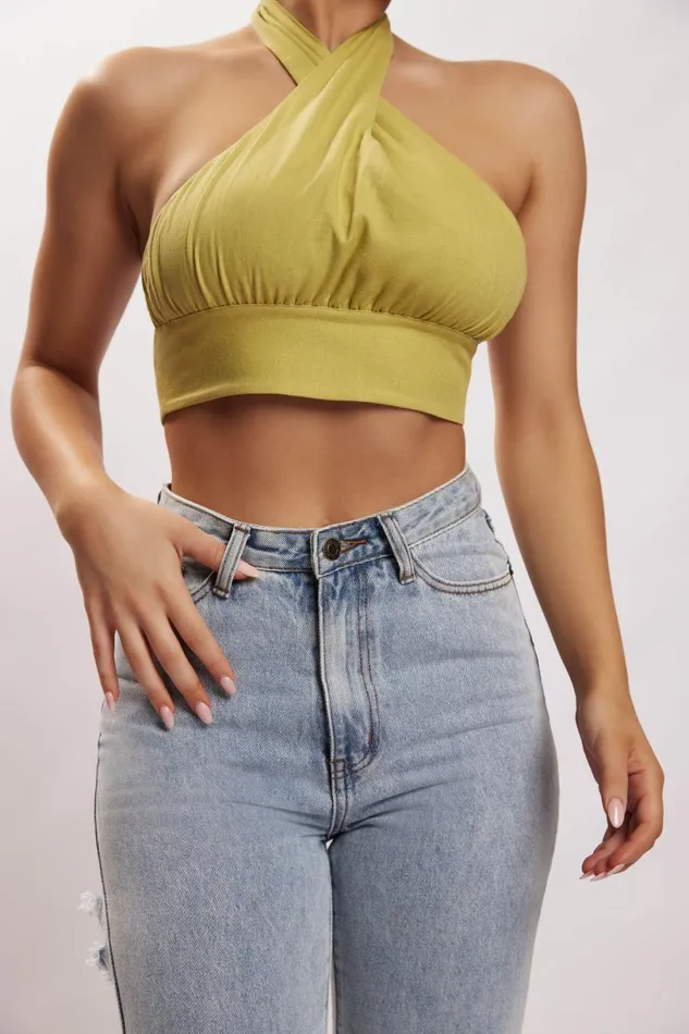 Meshki Crop Tops Women Piper Halter Neck Linen Crop Top 8211 Apple Apple