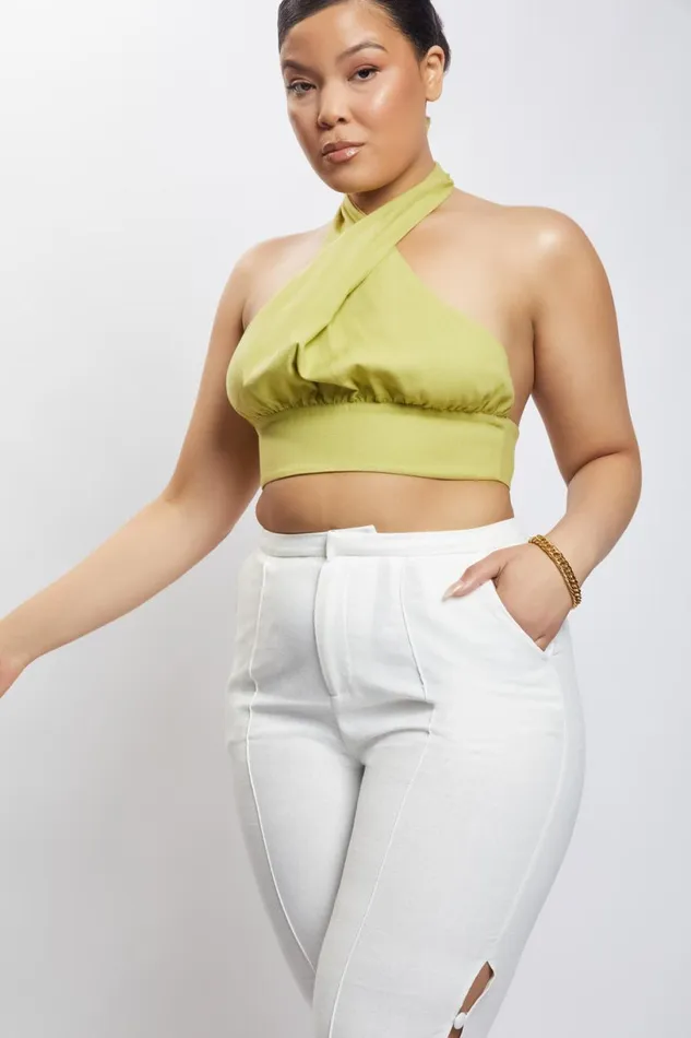 Meshki Crop Tops Women Piper Halter Neck Linen Crop Top 8211 Apple Apple Meshki Crop Tops Women Piper Halter Neck Linen Crop Top 8211 Apple Apple
