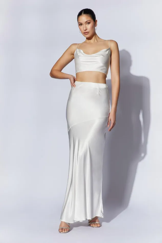 Meshki Crop Tops Women Poppy Satin Cowl Neck Top 8211 White White Meshki Crop Tops Women Poppy Satin Cowl Neck Top 8211 White White