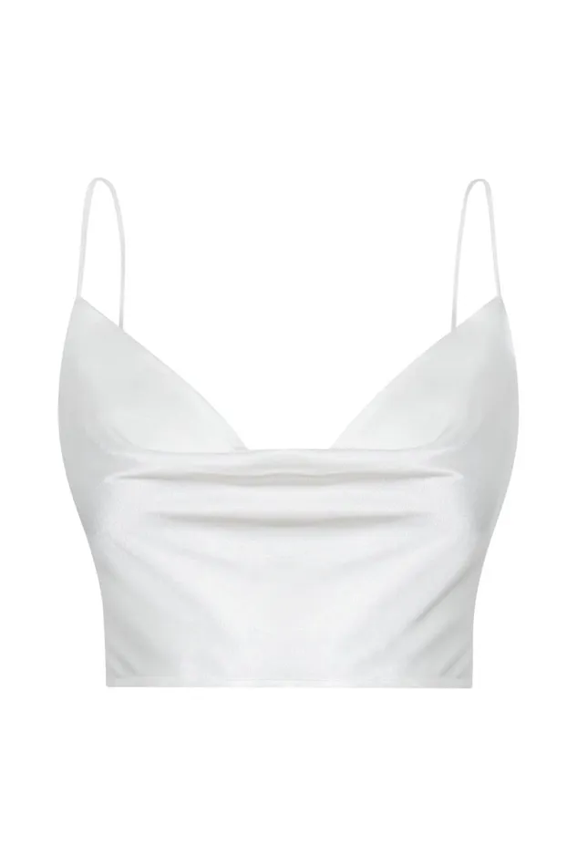 Meshki Crop Tops Women Poppy Satin Cowl Neck Top 8211 White White Meshki Crop Tops Women Poppy Satin Cowl Neck Top 8211 White White