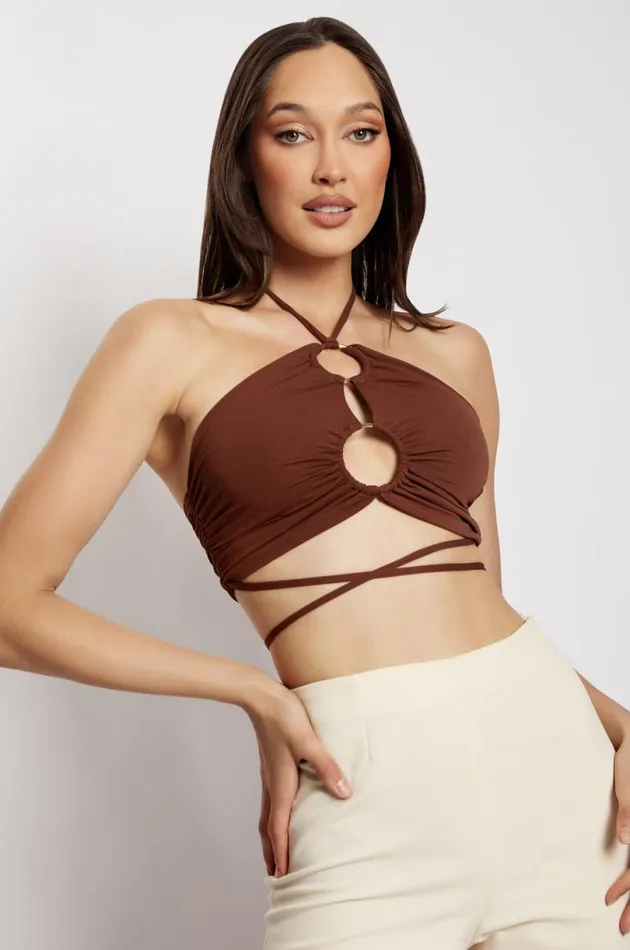 Meshki Crop Tops Women Sabrina Ruched Halter Crop Top 8211 Chocolate Chocolate Meshki Crop Tops Women Sabrina Ruched Halter Crop Top 8211 Chocolate Chocolate