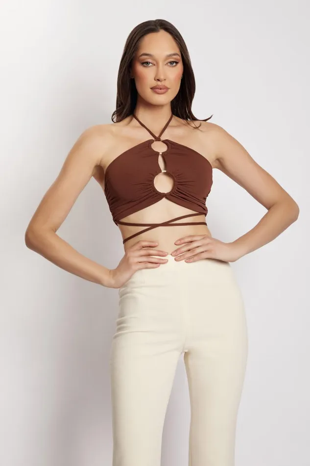 Meshki Crop Tops Women Sabrina Ruched Halter Crop Top 8211 Chocolate Chocolate Meshki Crop Tops Women Sabrina Ruched Halter Crop Top 8211 Chocolate Chocolate
