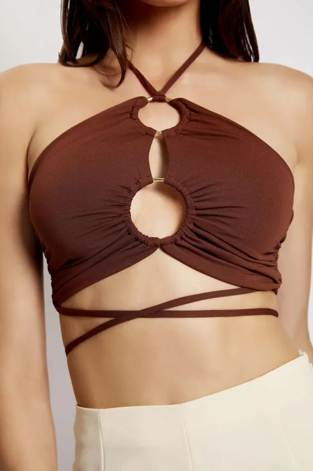 Meshki Crop Tops Women Sabrina Ruched Halter Crop Top 8211 Chocolate Chocolate Meshki Crop Tops Women Sabrina Ruched Halter Crop Top 8211 Chocolate Chocolate