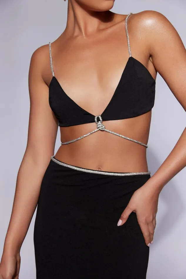 Meshki Crop Tops Women Sweeney Diamante Bralette Top 8211 Black Black Meshki Crop Tops Women Sweeney Diamante Bralette Top 8211 Black Black