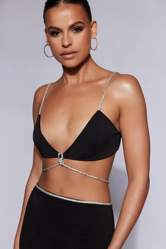 Meshki Crop Tops Women Sweeney Diamante Bralette Top 8211 Black Black Meshki Crop Tops Women Sweeney Diamante Bralette Top 8211 Black Black