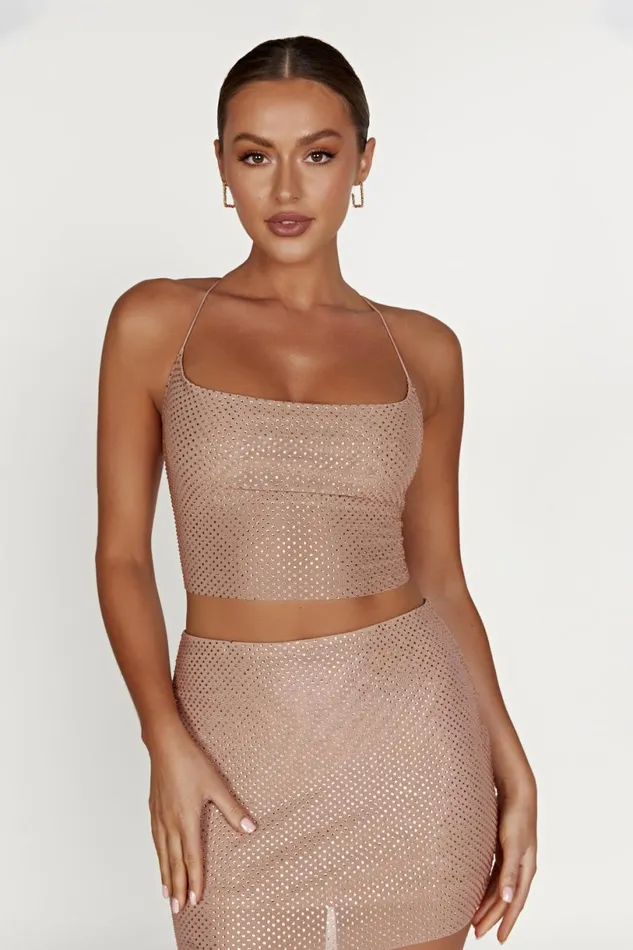 Meshki Crop Tops Women Tamra Strappy Diamante Top 8211 Nude Nude