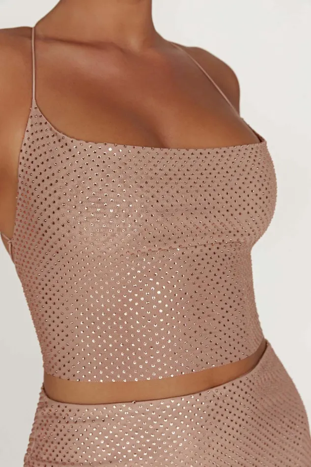 Meshki Crop Tops Women Tamra Strappy Diamante Top 8211 Nude Nude