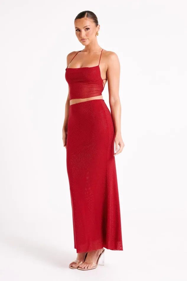 Meshki Crop Tops Women Tamra Strappy Diamante Top 8211 Vermilion Red Vermilionred