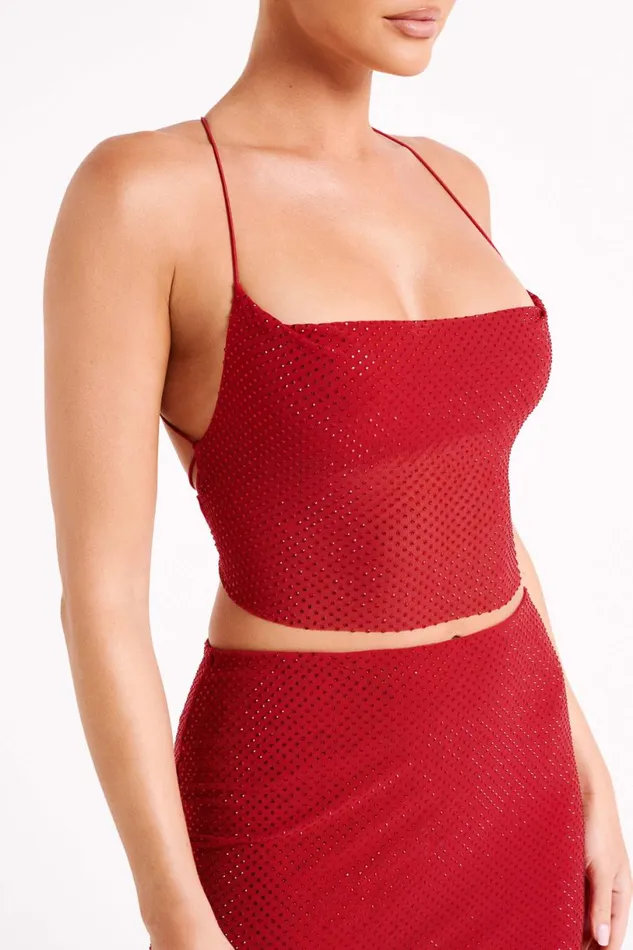 Meshki Crop Tops Women Tamra Strappy Diamante Top 8211 Vermilion Red Vermilionred