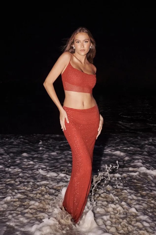 Meshki Crop Tops Women Tamra Strappy Diamante Top 8211 Vermilion Red Vermilionred