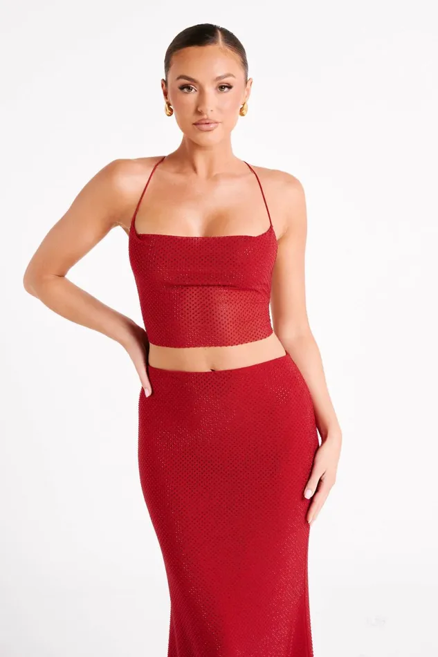 Meshki Crop Tops Women Tamra Strappy Diamante Top 8211 Vermilion Red Vermilionred