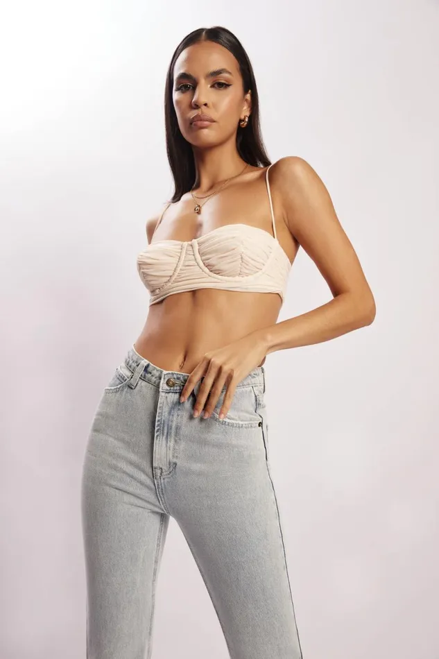Meshki Crop Tops Women Tessa Mesh Ruched Cup Bralette 8211 Cream Cream Meshki Crop Tops Women Tessa Mesh Ruched Cup Bralette 8211 Cream Cream