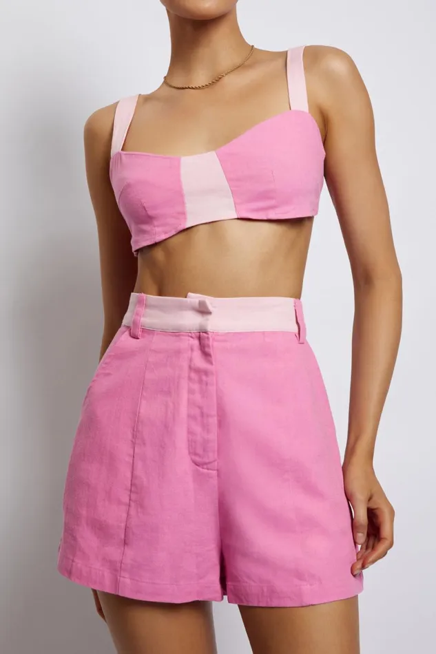 Meshki Crop Tops Women Yalda Contrast Panel Linen Bustier 8211 Candy Pink Candypink Meshki Crop Tops Women Yalda Contrast Panel Linen Bustier 8211 Candy Pink Candypink