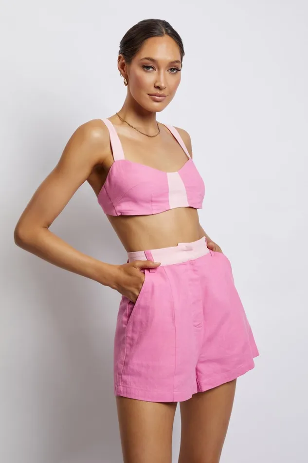 Meshki Crop Tops Women Yalda Contrast Panel Linen Bustier 8211 Candy Pink Candypink Meshki Crop Tops Women Yalda Contrast Panel Linen Bustier 8211 Candy Pink Candypink