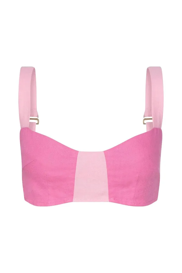 Meshki Crop Tops Women Yalda Contrast Panel Linen Bustier 8211 Candy Pink Candypink Meshki Crop Tops Women Yalda Contrast Panel Linen Bustier 8211 Candy Pink Candypink
