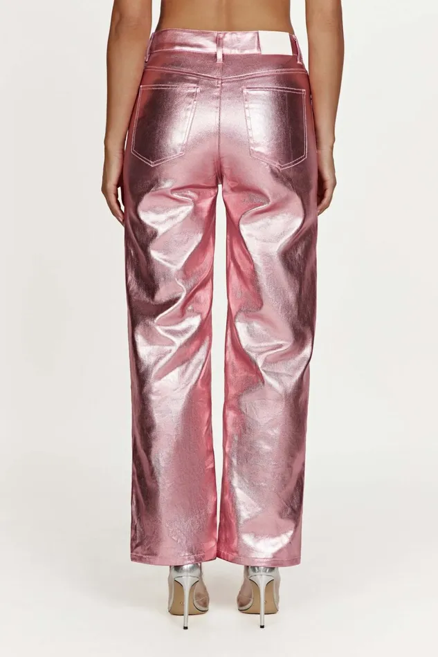 Meshki Denim Women Minnie Metallic Straight Jean 8211 Metallic Pink Metallicpink