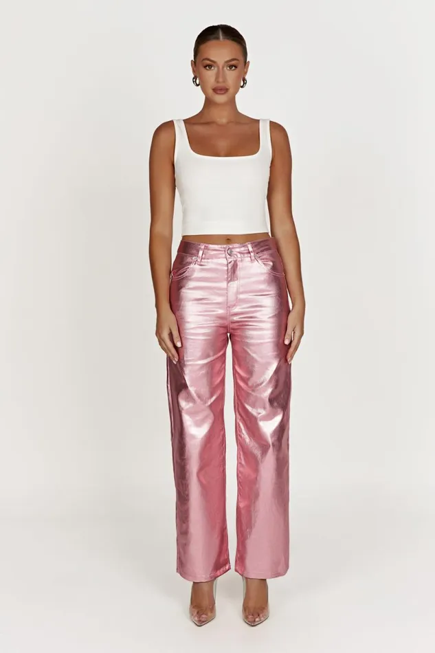 Meshki Denim Women Minnie Metallic Straight Jean 8211 Metallic Pink Metallicpink