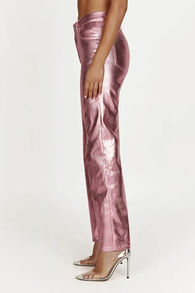 Meshki Denim Women Minnie Metallic Straight Jean 8211 Metallic Pink Metallicpink