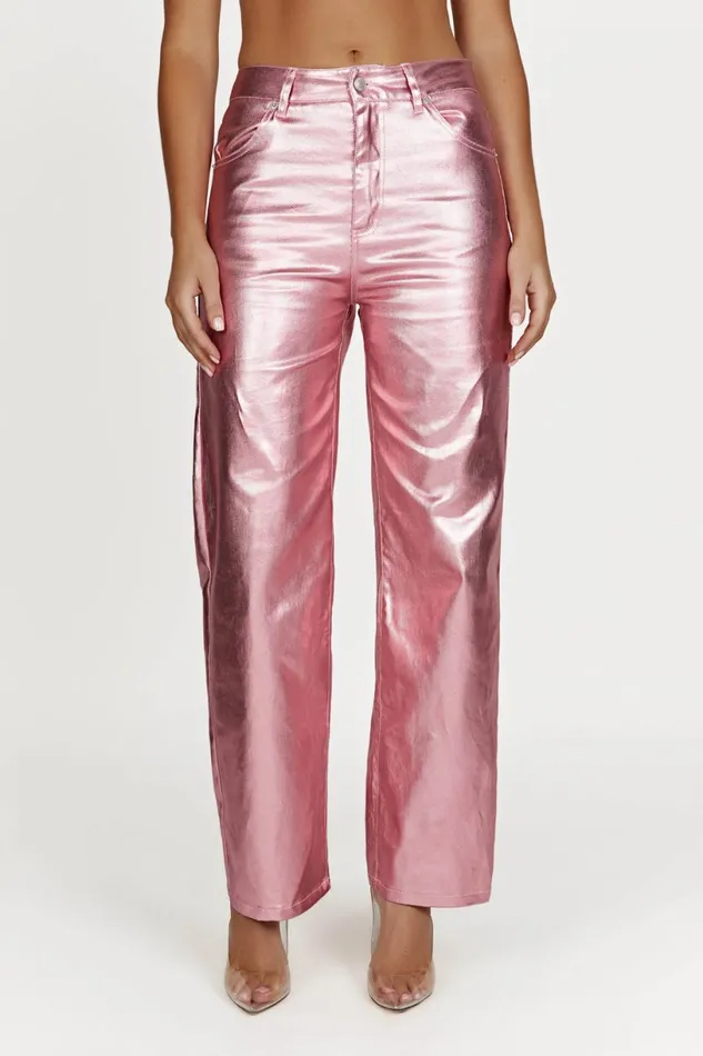 Meshki Denim Women Minnie Metallic Straight Jean 8211 Metallic Pink Metallicpink
