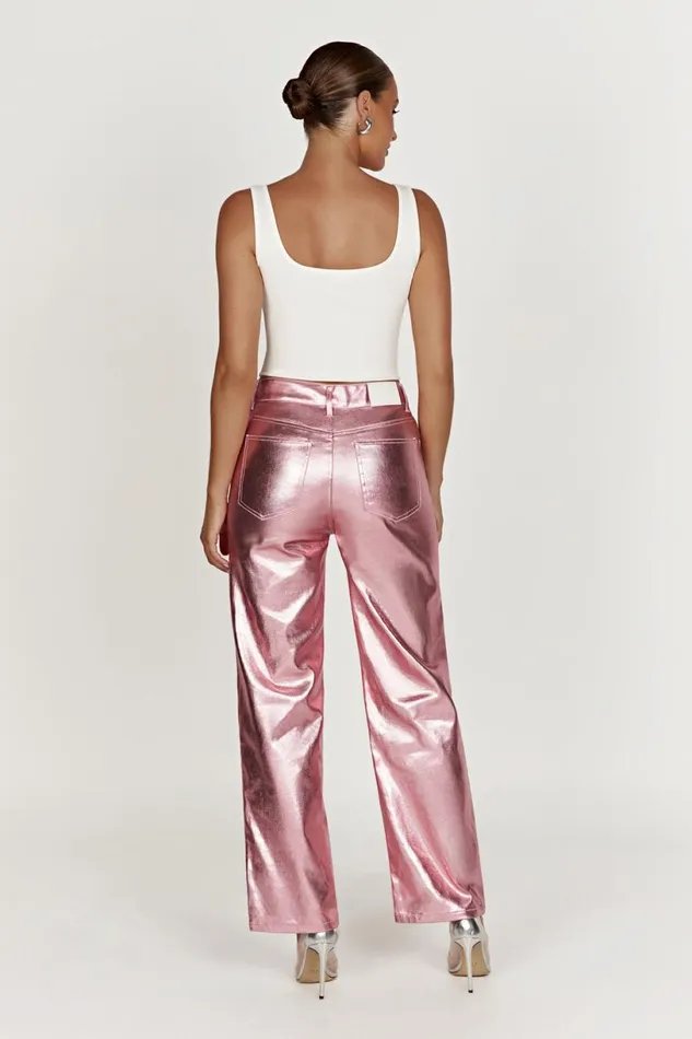 Meshki Denim Women Minnie Metallic Straight Jean 8211 Metallic Pink Metallicpink