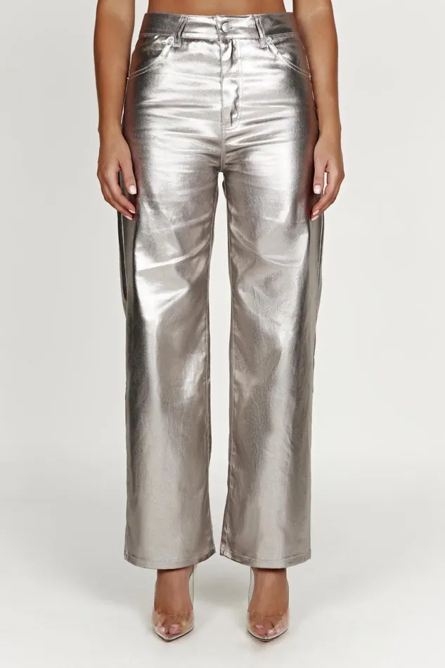 Meshki Denim Women Minnie Metallic Straight Jean 8211 Silver Silver