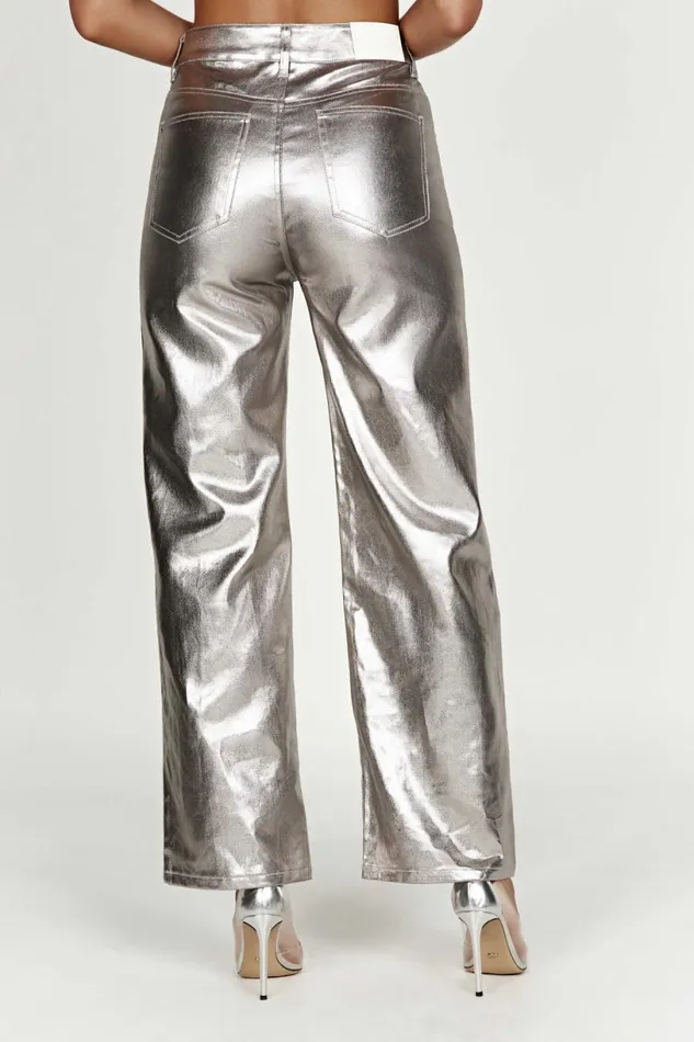 Meshki Denim Women Minnie Metallic Straight Jean 8211 Silver Silver