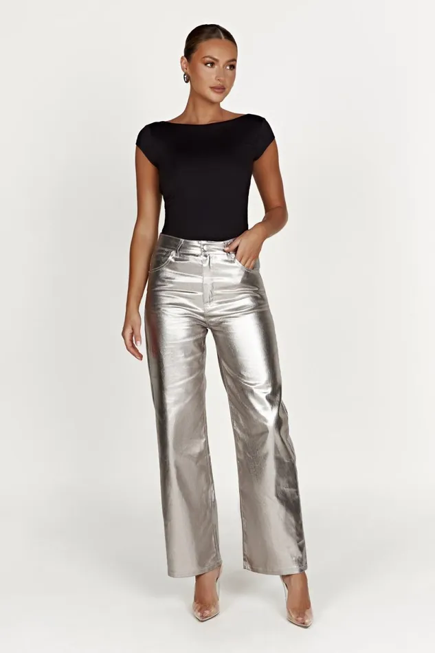 Meshki Denim Women Minnie Metallic Straight Jean 8211 Silver Silver