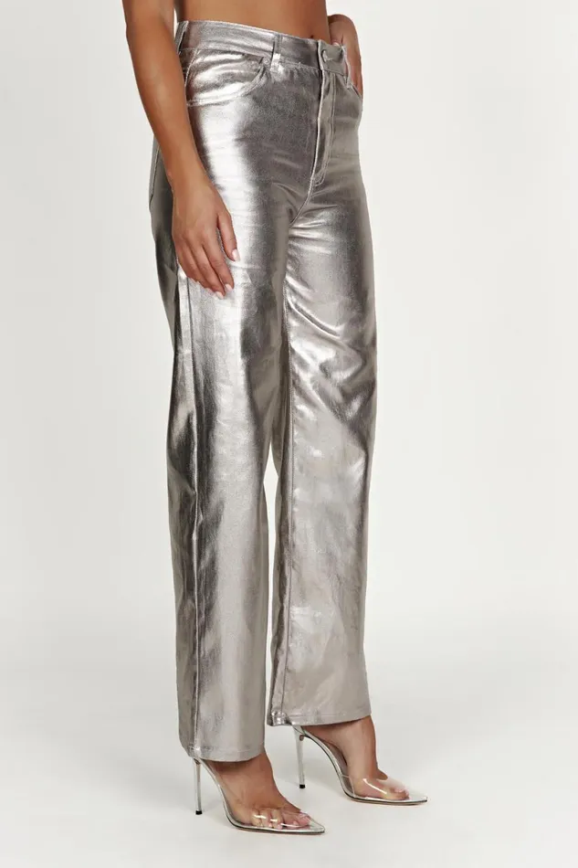Meshki Denim Women Minnie Metallic Straight Jean 8211 Silver Silver