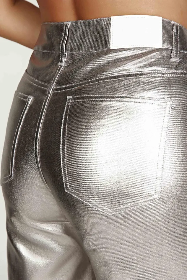 Meshki Denim Women Minnie Metallic Straight Jean 8211 Silver Silver