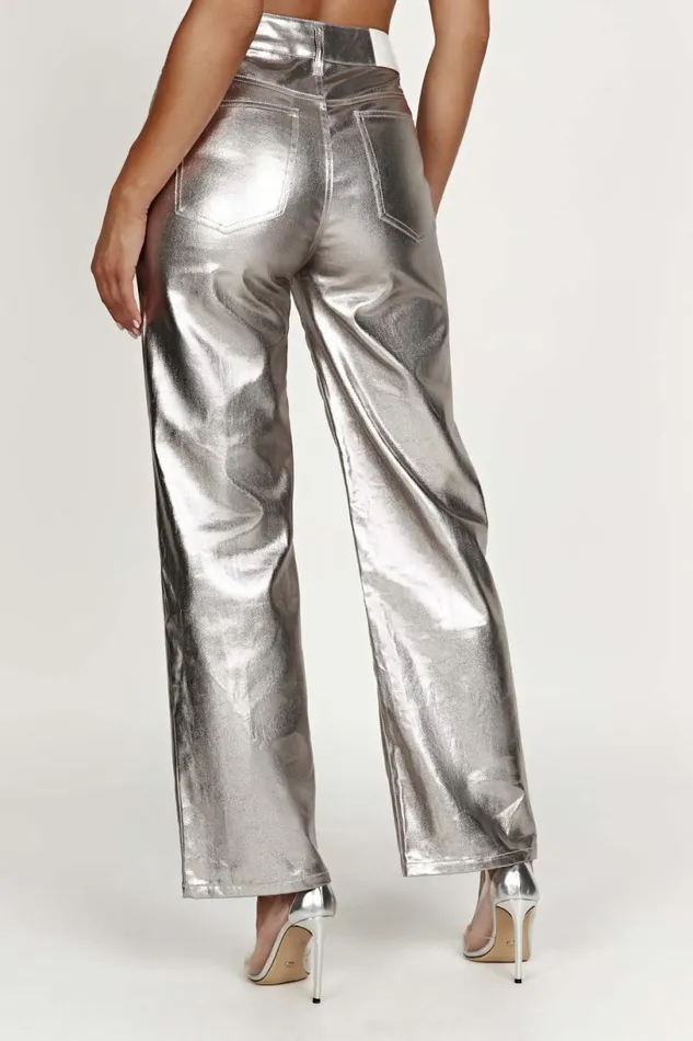 Meshki Denim Women Minnie Metallic Straight Jean 8211 Silver Silver