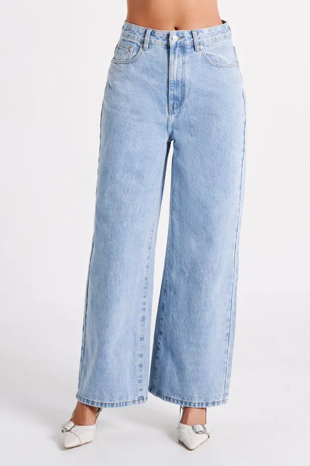 Meshki Denim Women Raven Baggy Jeans 8211 Mid Blue Wash Midbluewash