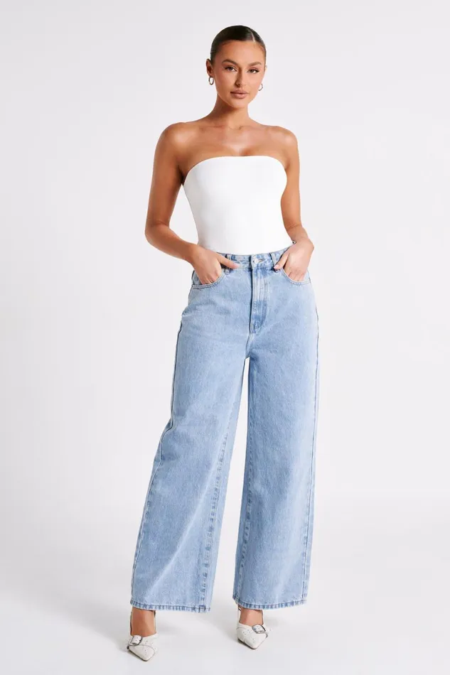 Meshki Denim Women Raven Baggy Jeans 8211 Mid Blue Wash Midbluewash