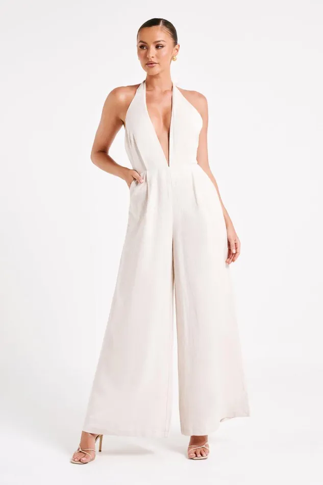 Meshki Jumpsuits and Rompers Women Blanca Linen Halter Jumpsuit 8211 Natural Natural Meshki Jumpsuits and Rompers Women Blanca Linen Halter Jumpsuit 8211 Natural Natural