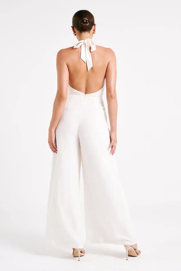 Meshki Jumpsuits and Rompers Women Blanca Linen Halter Jumpsuit 8211 White White Meshki Jumpsuits and Rompers Women Blanca Linen Halter Jumpsuit 8211 White White
