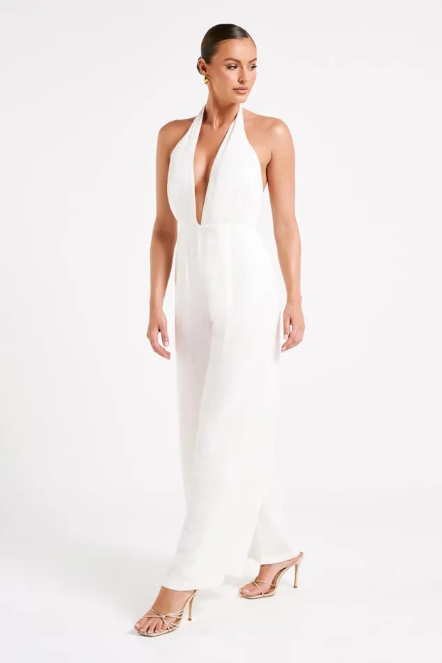 Meshki Jumpsuits and Rompers Women Blanca Linen Halter Jumpsuit 8211 White White Meshki Jumpsuits and Rompers Women Blanca Linen Halter Jumpsuit 8211 White White