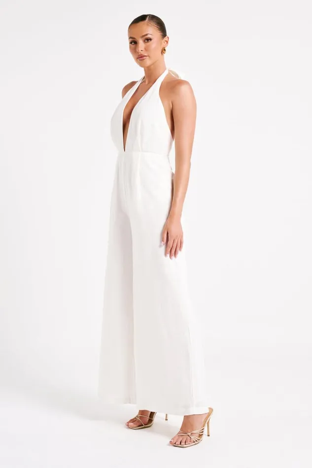 Meshki Jumpsuits and Rompers Women Blanca Linen Halter Jumpsuit 8211 White White Meshki Jumpsuits and Rompers Women Blanca Linen Halter Jumpsuit 8211 White White